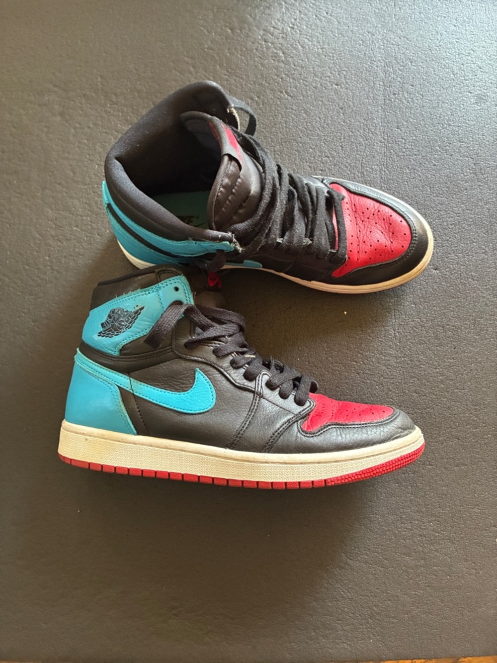 Air Jordan 1 High-Top Sneakers in Black, Red & Teal